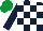 DARK BLUE and WHITE check, DARK BLUE sleeves, EMERALD GREEN cap