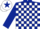 DARK BLUE and WHITE check, DARK BLUE sleeves, WHITE cap, DARK BLUE star
