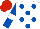 White, Royal Blue spots, Royal Blue sleeves, White armlets, Red cap
