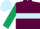 Maroon, Light Blue hoop, Dark Green sleeves, Light Blue cap