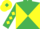 Emerald Green and Yellow diabolo, diamonds on sleeves, Yellow cap, Emerald Green diamond