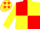 RED & YELLOW QUARTERED, yellow sleeves, yellow cap, red stars