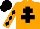 Orange, black cross of lorraine, diamonds on sleeves, black cap