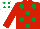 Red, Emerald Green spots, Red sleeves, White cap, Emerald Green spots