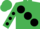 EMERALD GREEN, large black spots, black spots on sleeves, emerald green cap