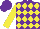 PURPLE & YELLOW DIAMONDS, yellow sleeves, purple cap