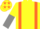 Yellow, Orange braces, Yellow and Grey halved sleeves, Yellow cap, Orange stars