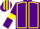 Purple, Yellow seams and armlets, striped cap