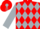 Red and silver diamonds, silver sleeves, red cap, silver tassel