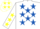 White, Royal Blue stars, White sleeves, Yellow stars and stars on cap