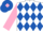 White and Royal Blue diamonds, Pink sleeves, Royal Blue cap, Pink diamond