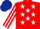 RED, white stars, striped sleeves, dark blue cap