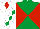 EMERALD GREEN and RED diabolo, WHITE sleeves, EMERALD GREEN diamonds, WHITE cap, RED diamond