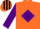 Orange, Purple diamond and sleeves, Black and Orange striped cap