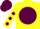 YELLOW, maroon disc & spots on sleeves, maroon cap