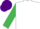 WHITE, emerald green sleeves, purple cap