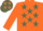 Orange, Olive Green stars, Orange sleeves