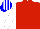RED, WHITE sleeves, BLUE and WHITE striped cap