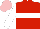 RED, white hoop, white sleeves, pink cap