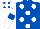 Royal Blue, White spots, White sleeves, Royal Blue armlets and spots on White cap