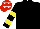 BLACK, black & yellow hooped sleeves, red cap, white stars