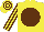 Yellow, Brown disc, striped sleeves, hooped cap