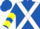 Royal Blue, White cross belts, Royal Blue and Yellow chevrons on sleeves