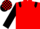 Red, Black epaulets and sleeves, check cap