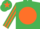 EMERALD GREEN, orange disc, striped sleeves, emerald green cap, orange star