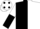 BLACK & WHITE HALVED, sleeves reversed, white cap, black spots