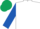 White, Royal Blue sleeves, Dark Green cap
