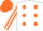 White, Orange spots, striped sleeves, Orange cap