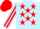 LIGHT BLUE, RED stars, striped sleeves and cap