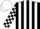 Black and White stripes, checked sleeves, White cap