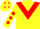 Yellow, red chevron, diamonds on sleeves and cap