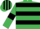 Emerald green, black hoops, armlets on sleeves, striped cap