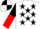 White, Black stars, Black and Red halved sleeves, Black and White quartered cap