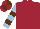 Maroon, Light Blue and Brown hooped sleeves, quartered cap