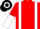 Red, White braces, halved sleeves, Black and White hooped cap