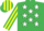 EMERALD GREEN, white stars, emerald green & yellow striped sleeves & cap