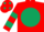 Red, Dark Green disc, hooped sleeves and spots on cap