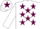WHITE, maroon stars, white sleeves, white cap, maroon star