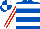 Royal Blue, White hoops, Red and White striped sleeves, quartered cap