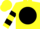 YELLOW, black disc, hooped sleeves, yellow cap