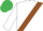WHITE, brown sash, emerald green cap