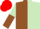 BROWN & LIGHT GREEN HALVED, sleeves reversed, red cap