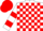 White and Red check, hooped sleeves, Red cap