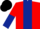 Red, Dark Blue stripe, halved sleeves, Black cap