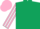 Dark green, pink and white striped sleeves, pink cap