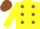 Yellow, Brown spots, Yellow sleeves, Brown cap